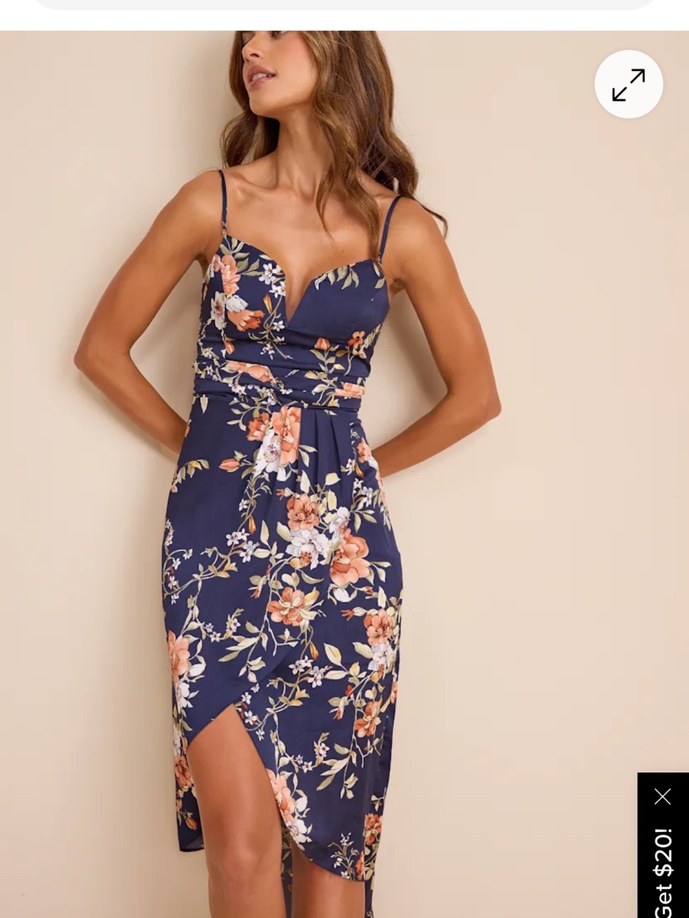 Lulus My Favorite Day Navy Blue Floral Print Tulip Skirt Midi Dress